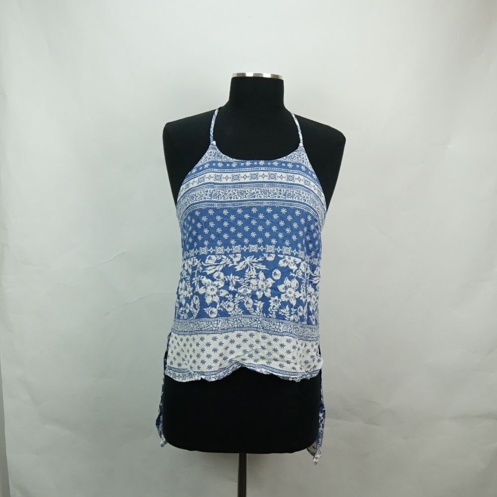 Paisley Blue and White High/Low Tank XS